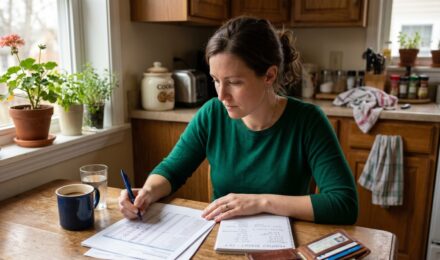 Person reviewing budget and financial documents after job loss
