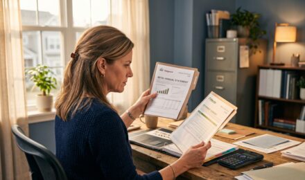 Married couple reviewing 401(k) account statements and consolidation options at a table with financial documents
