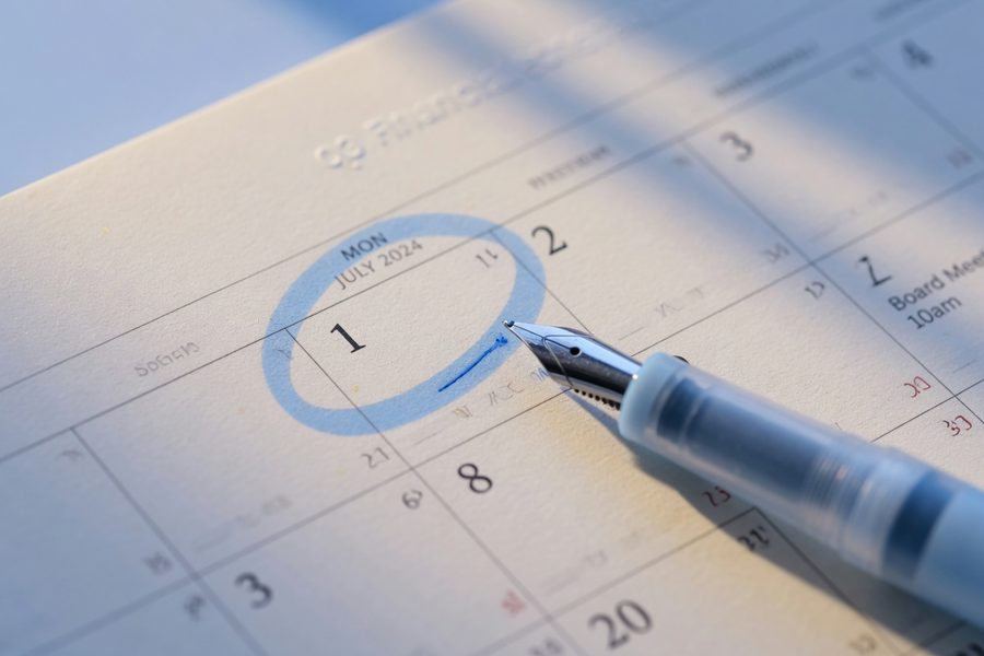 Calendar with monthly interest rate alert circled
