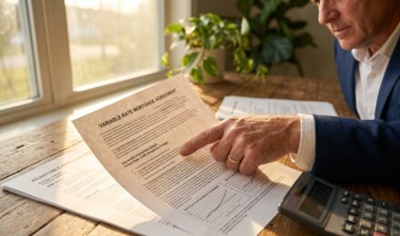 Trustee or executor reviewing estate documents and loan statements for variable rate debt obligations