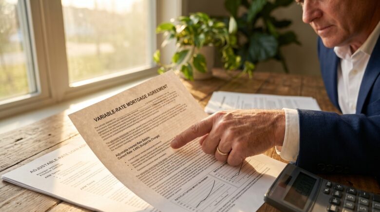Trustee or executor reviewing estate documents and loan statements for variable rate debt obligations