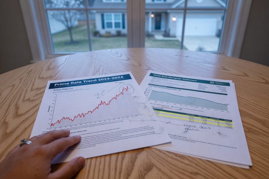 Chart showing divergence between prime rate and 30-year fixed mortgage rates, 2022 to 2026
