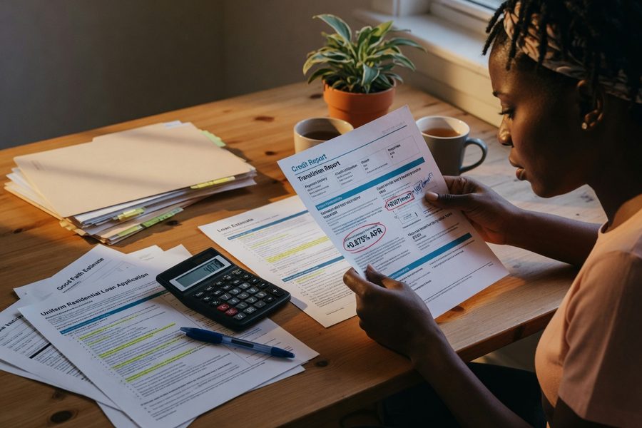 Side-by-side mortgage quote comparison showing credit score tier impact on monthly payment