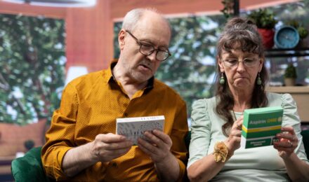 Couple reviewing financial documents and healthcare bills during early retirement planning