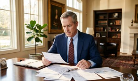 High-income professional reviewing financial statements showing stagnant net worth despite six-figure salary