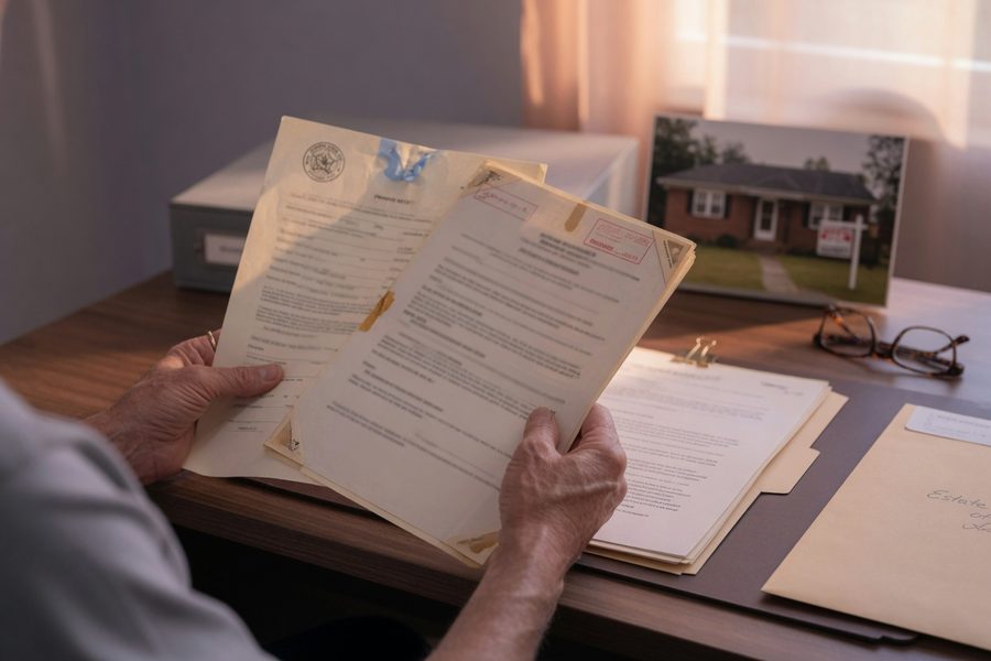 Homeowner reviewing mortgage documents during the inheritance process