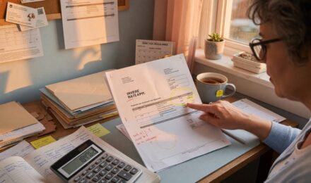 Calculator and invoice documents showing financing cost breakdown against prime rate and APR comparison