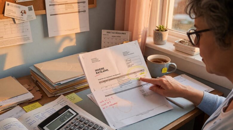 Calculator and invoice documents showing financing cost breakdown against prime rate and APR comparison