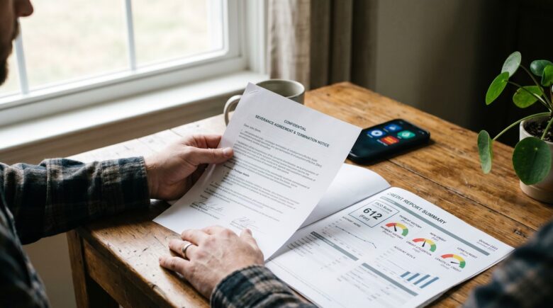 Person reviewing credit report after job loss with protective action plan