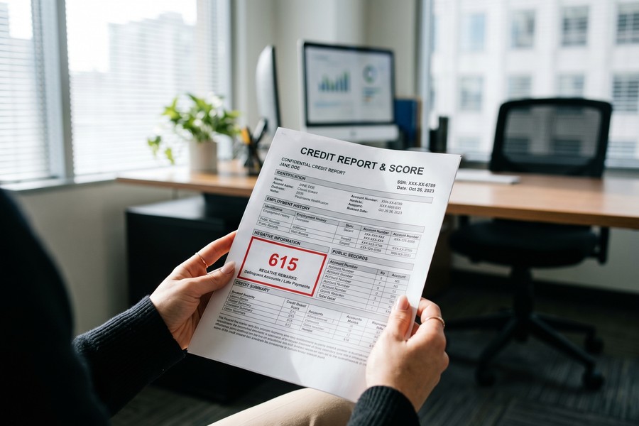 Infographic showing how credit damage from unemployment can create barriers during employer background screening