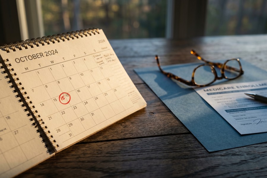 Timeline showing the six-month Medigap guaranteed-issue window opening at Part B enrollment