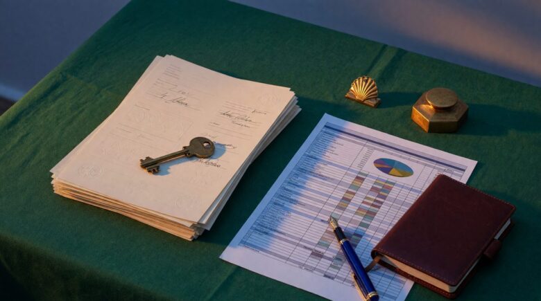 Couple reviewing mortgage and retirement savings documents at home