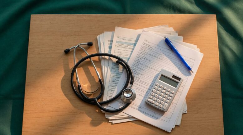 Nurse reviewing student loan and credit card statements to plan debt payoff strategy