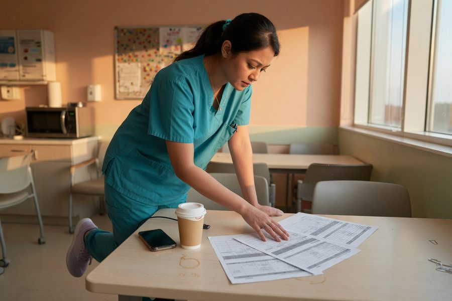 Nurse picking up extra shift while managing debt payoff calendar