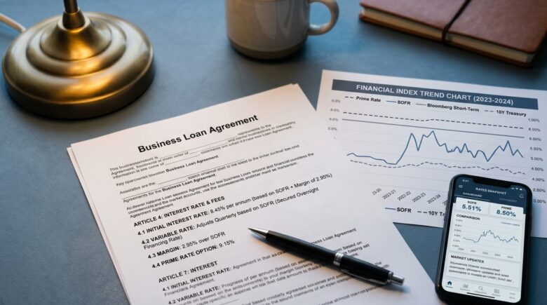 Comparison chart of prime rate, SOFR, and Treasury rate benchmarks for business loan pricing