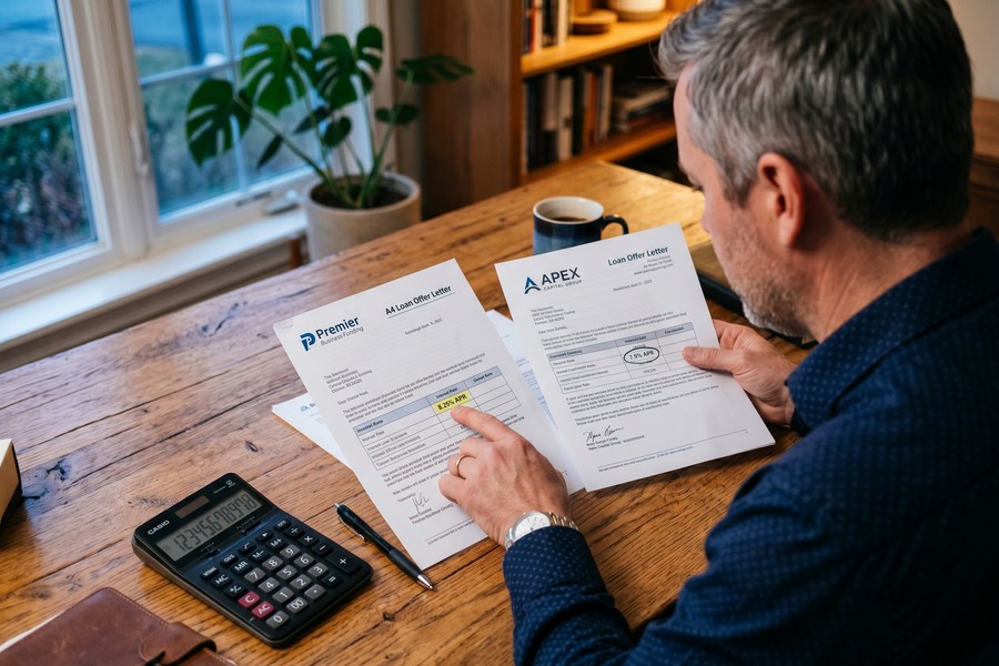 Side-by-side comparison table of two business loan offers using different benchmark indexes