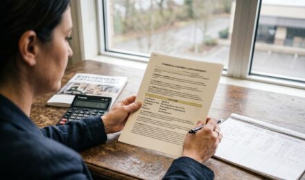 Business owner reviewing equipment financing options with prime rate comparison chart