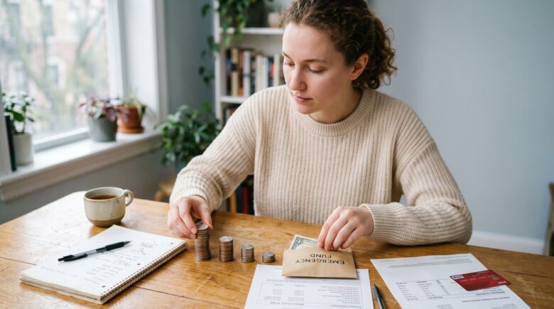 Recent college graduate reviewing monthly budget and student loan payment schedule