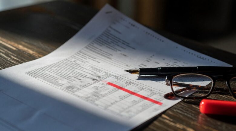 Calculator and tax documents next to a high-yield savings account statement showing interest earned