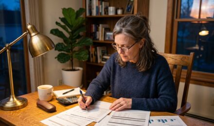 Couple reviewing retirement savings documents at home