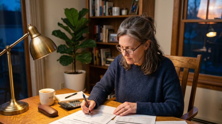 Couple reviewing retirement savings documents at home
