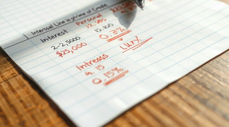 A 0.5% prime rate increase affecting a $25,000 personal line of credit in Illinois