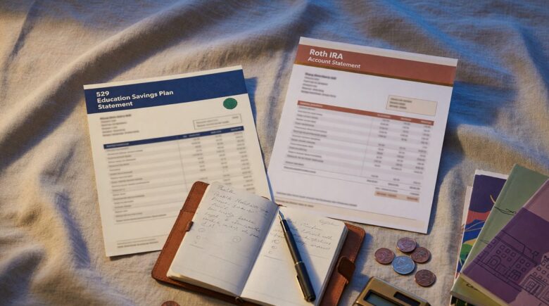 Comparison chart of 529 plan and Roth IRA account features for education and retirement savings