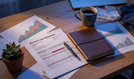 Young professional reviewing investment portfolio while managing student loan repayment