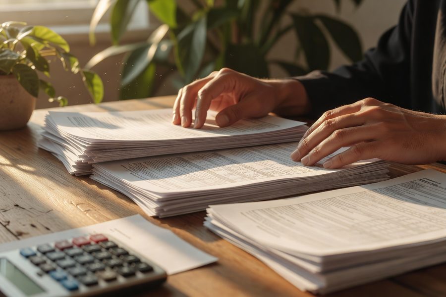 Lender reviewing 1099 and tax documents for mortgage approval