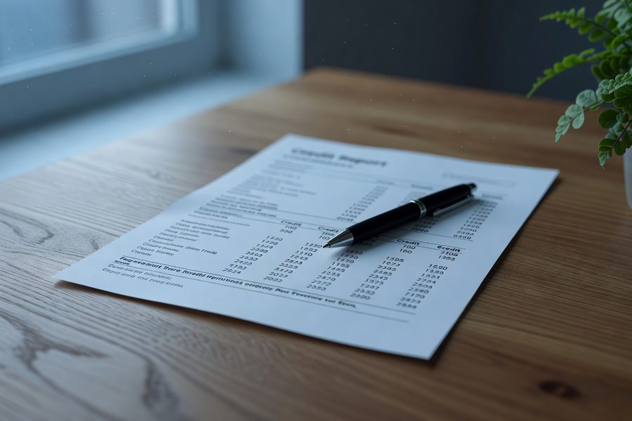 Credit report and mortgage application on a desk