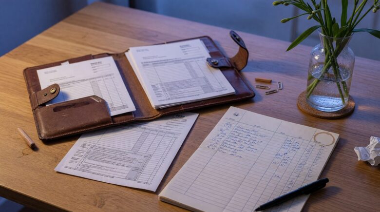 Freelancer planning retirement with laptop and documents on desk