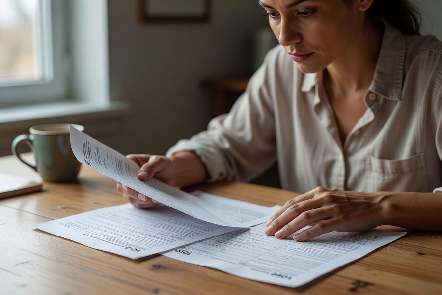 Worker reviewing gig income and 2026 tax forms on a laptop