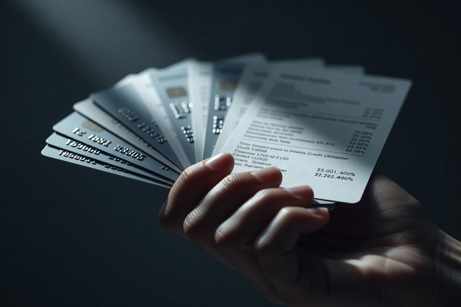 Credit report showing utilization ratio drop after consolidation loan pays off credit cards